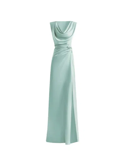 Gemy Maalouf Cowl-neck Draped Dress In Blue