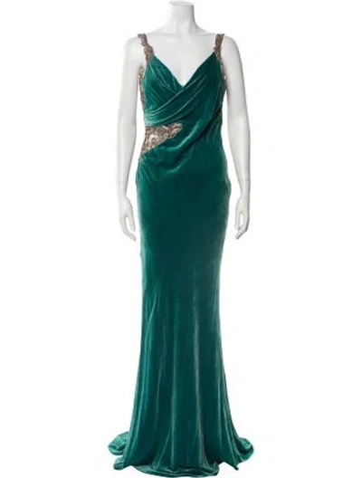 Pre-owned Gemy Maalouf Cowl Neck Long Dress In Green