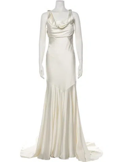 Pre-owned Gemy Maalouf Cowl Neck Long Dress In Neutral