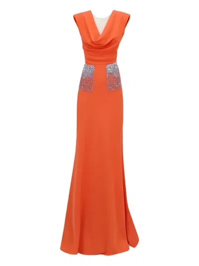 Gemy Maalouf Cowl-neckline Dress In Orange