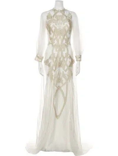 Pre-owned Gemy Maalouf Crew Neck Long Dress W/ Tags In White