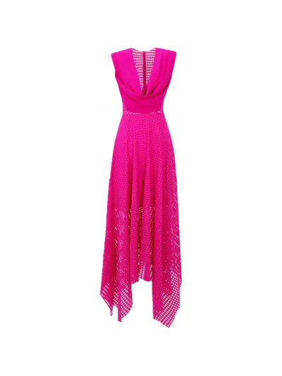 Gemy Maalouf Crochet Lace Midi Dress In Pink