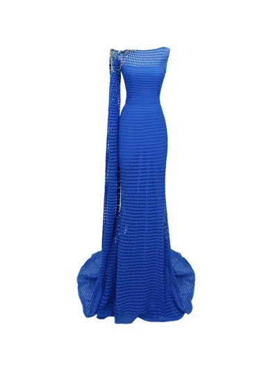 Gemy Maalouf Crochet Maxi Dress In Blue