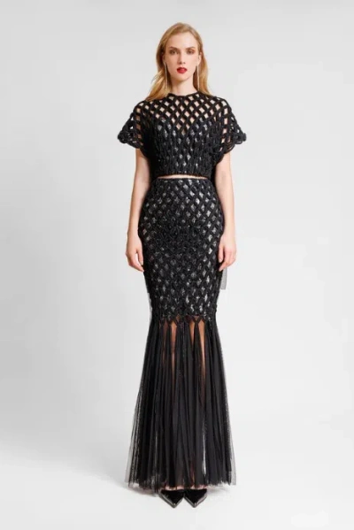Gemy Maalouf Crochet Sequin Top And Skirt In Multi