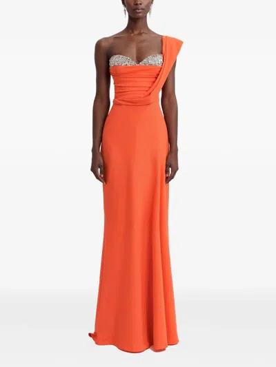 Gemy Maalouf Crystal-embellished Draped Gown In Brown