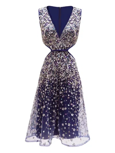 Gemy Maalouf Cut-out Beaded Dress In Blue