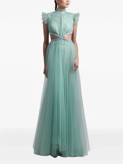 Gemy Maalouf Cut-out Ruffled Maxi Dress In Green