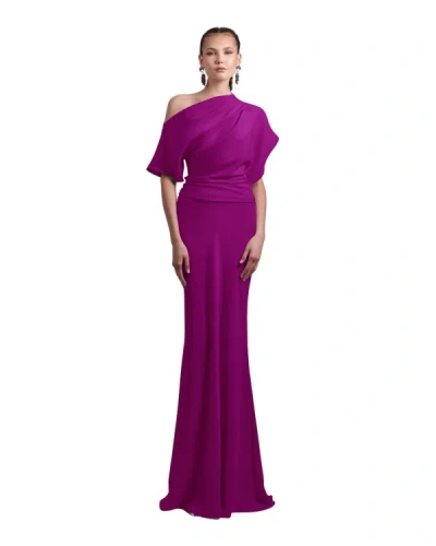 Gemy Maalouf Dark Fuchsia Asymmetrical Draped Dress - Long Dresses In Pink