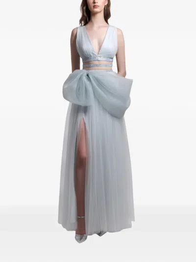 Gemy Maalouf Deep V-neckline Maxi Dress In Blue