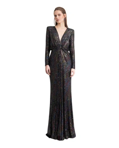 Gemy Maalouf Sequinned Long-sleeve Gown In Black