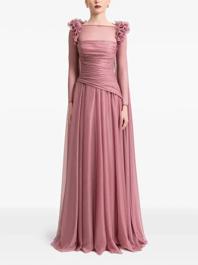 Gemy Maalouf Detachable-cape Ruffled Gown In Pink