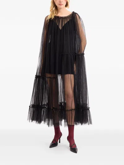 Gemy Maalouf Dotted Tulle Midi Dress In Black