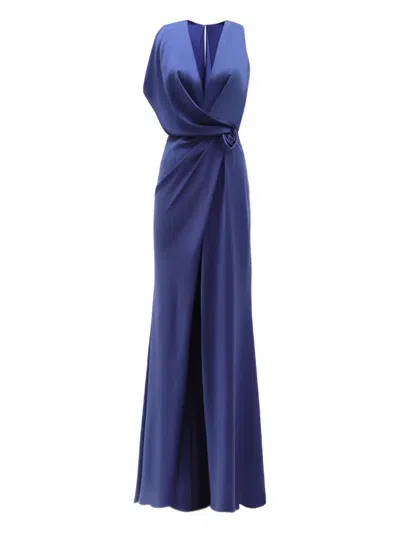 Gemy Maalouf Draped Asymmetrical Maxi Dress In Blue