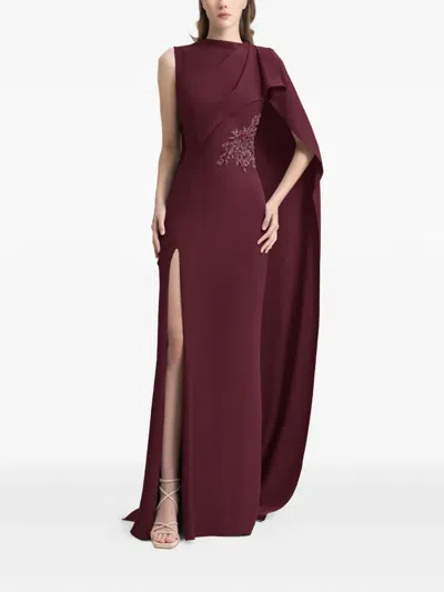 Gemy Maalouf Draped Beaded Crepe Maxi Dress In Brown