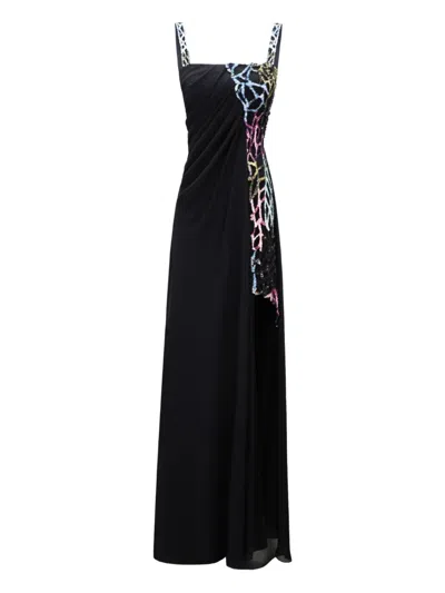 Gemy Maalouf Draped Beaded Maxi Dress In Black