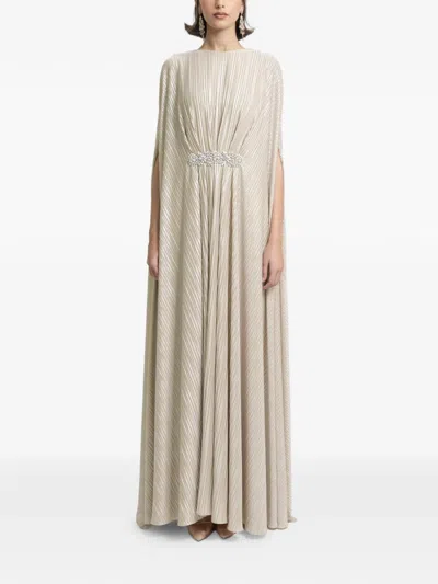Gemy Maalouf Draped Beaded Maxi Kaftan In Gray
