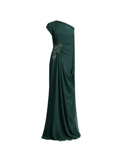 Gemy Maalouf Draped Cape-sleeve Gown In Green