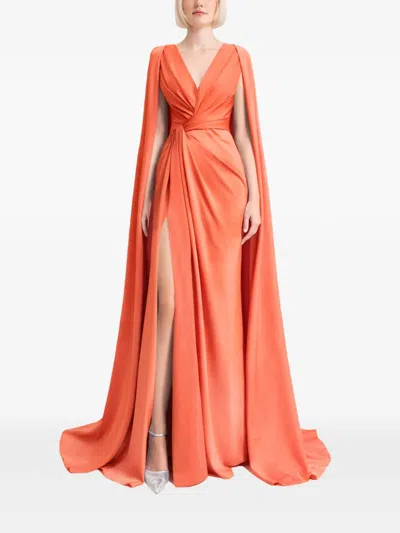 Gemy Maalouf Draped Cape-sleeve Dress In Orange