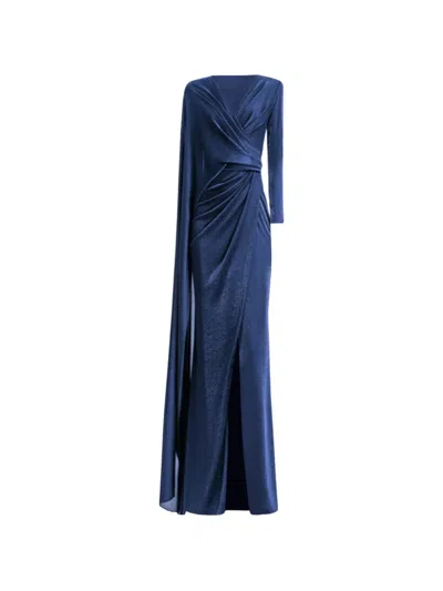 Gemy Maalouf Draped Cape-sleeve Maxi Dress In Blue
