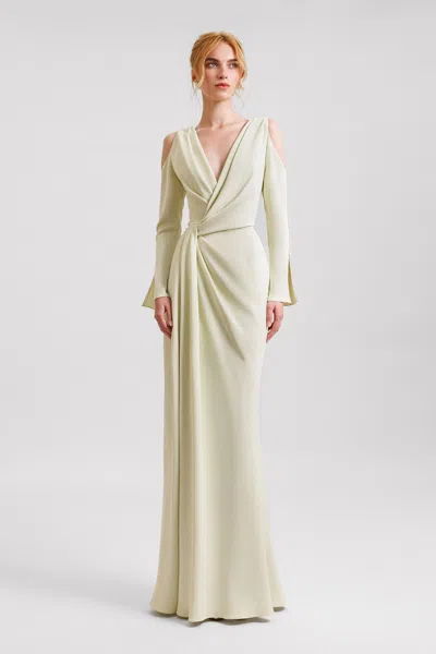 Gemy Maalouf Draped Cut-out Shoulder Gown In Neutrals