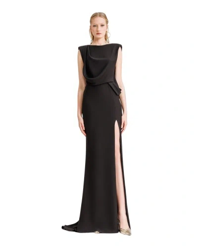 Gemy Maalouf Draped Dress With A Side Slit - Long Dresses In Black