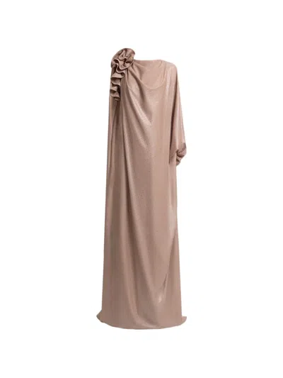Gemy Maalouf Draped Floral Embellishment Maxi Kaftan In Neutral