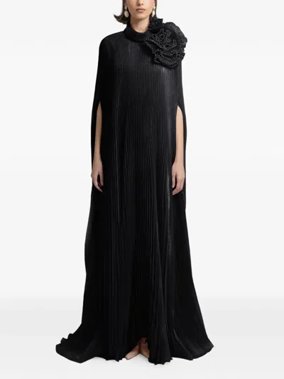 Gemy Maalouf Draped Flower Maxi Dress In Black