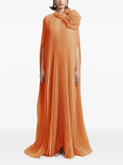 Gemy Maalouf Draped Flower Maxi Dress In Orange