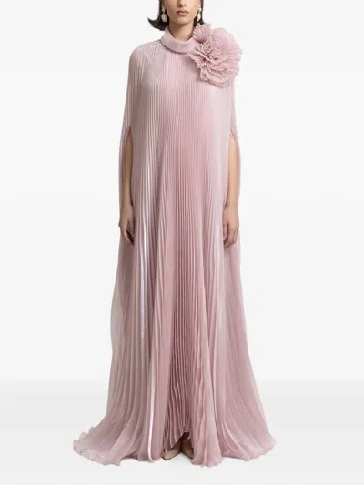 Gemy Maalouf Draped Flower Maxi Dress In Pink