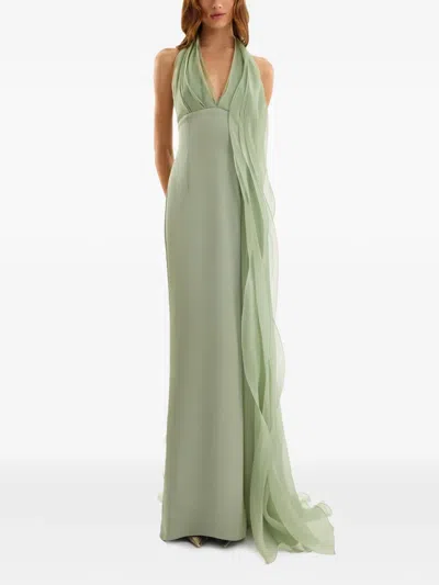 Gemy Maalouf Draped Halter-neck Maxi Dress In Green