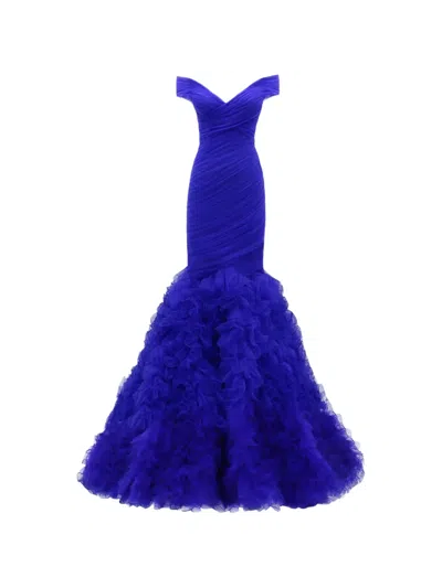 Gemy Maalouf Draped Mermaid-cut Maxi Dress In Blue