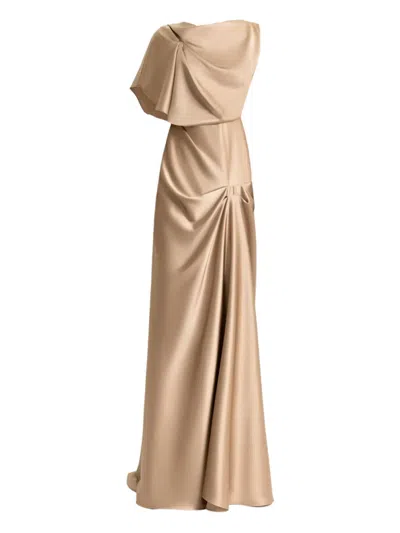 Gemy Maalouf Draped-neckline Maxi Dress In Neutral