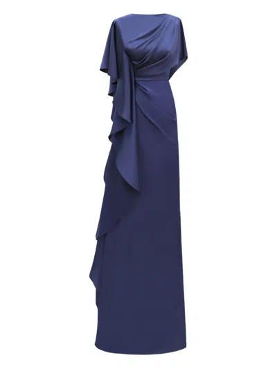 Gemy Maalouf Draped Ruffled Gown In Blue