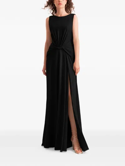 Gemy Maalouf Draped Satin Knot Waist Dress In Black
