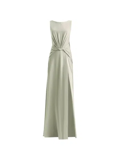 Gemy Maalouf Draped Satin Knot Waist Dress In Gray