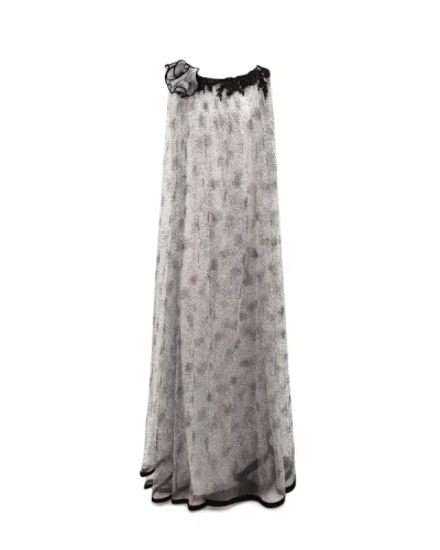 Gemy Maalouf Draped Shoulder Flower Kaftan - Long Dresses In Grey