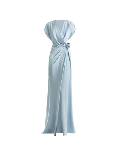 Gemy Maalouf Draped V-neck Flower Maxi Dress In Blue