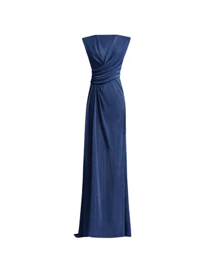 Gemy Maalouf Draped V-neck Dress In Blue