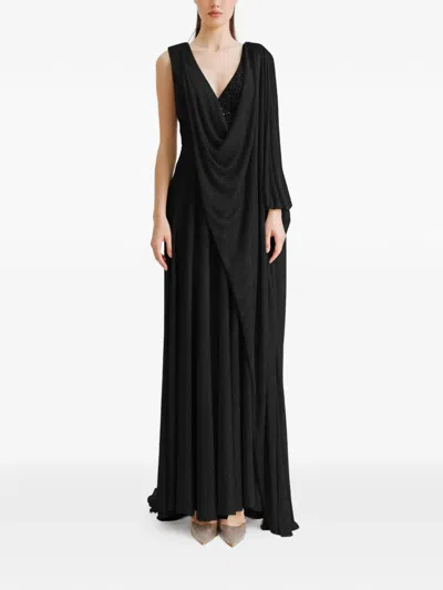 Gemy Maalouf Draped V-neck Gown In Black