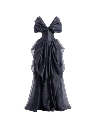 Gemy Maalouf Draped V-neck Gown In Gray