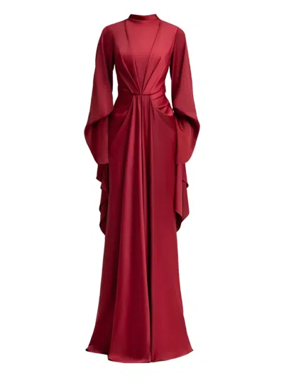 Gemy Maalouf Draped-waist Ruffled-sleeve Maxi Dress In Gold