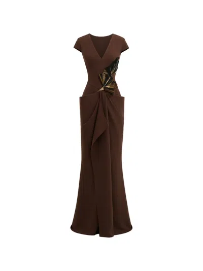 Gemy Maalouf Embellished Draped Dress In Brown