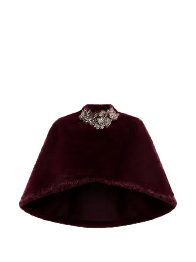 Gemy Maalouf Embellished Faux-fur Bolero In Burgundy
