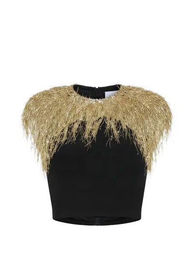 Gemy Maalouf Embellished Padded-shoulder Top In Black