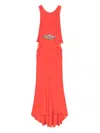Gemy Maalouf Embellished Pleated Maxi Dress In Orange