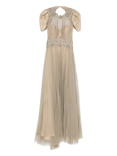 Gemy Maalouf Embellished Puff-sleeve Maxi Dress In Neutral
