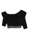 Gemy Maalouf Embellished Ruffled Top In Black