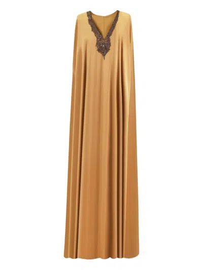 Gemy Maalouf Embellished V-neck Gown In Gold