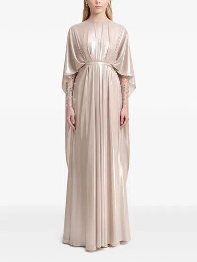 Gemy Maalouf Embellished-sleeve Maxi Dress In Brown