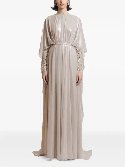 Gemy Maalouf Embellished-sleeve Maxi Dress In Neutral